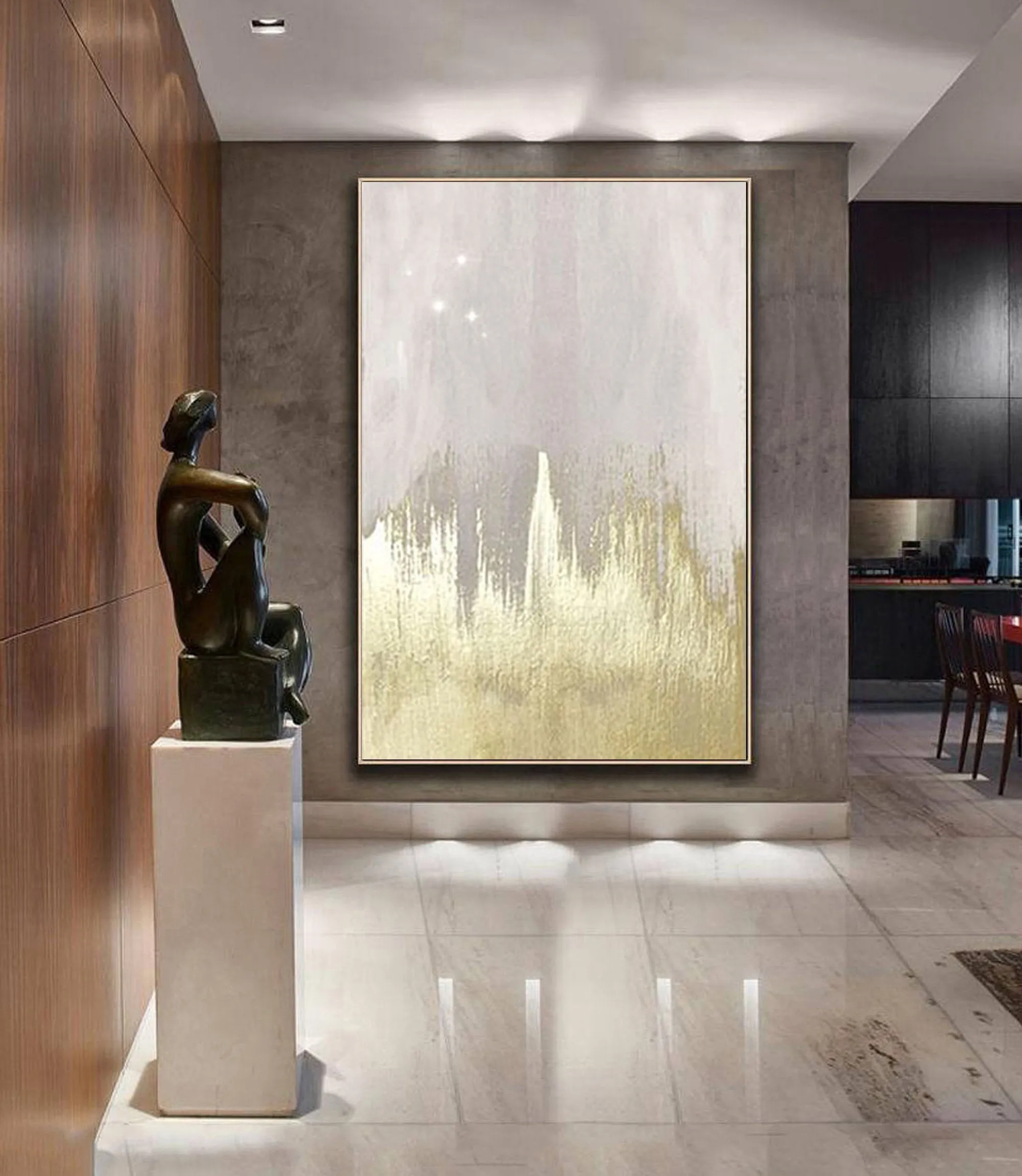 Gray Gold Abstract Painting on Canvas Minimalist Painting Op086