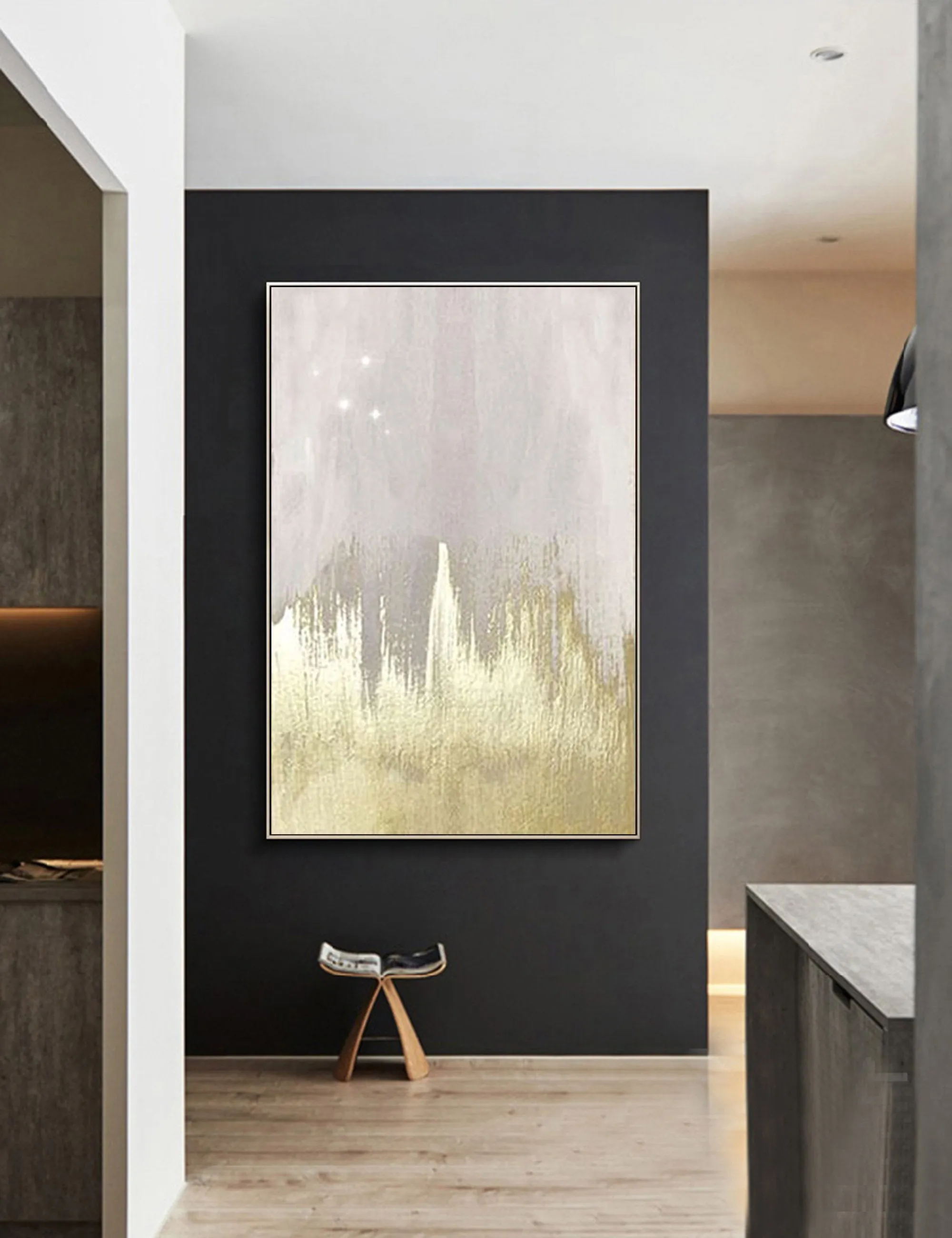 Gray Gold Abstract Painting on Canvas Minimalist Painting Op086