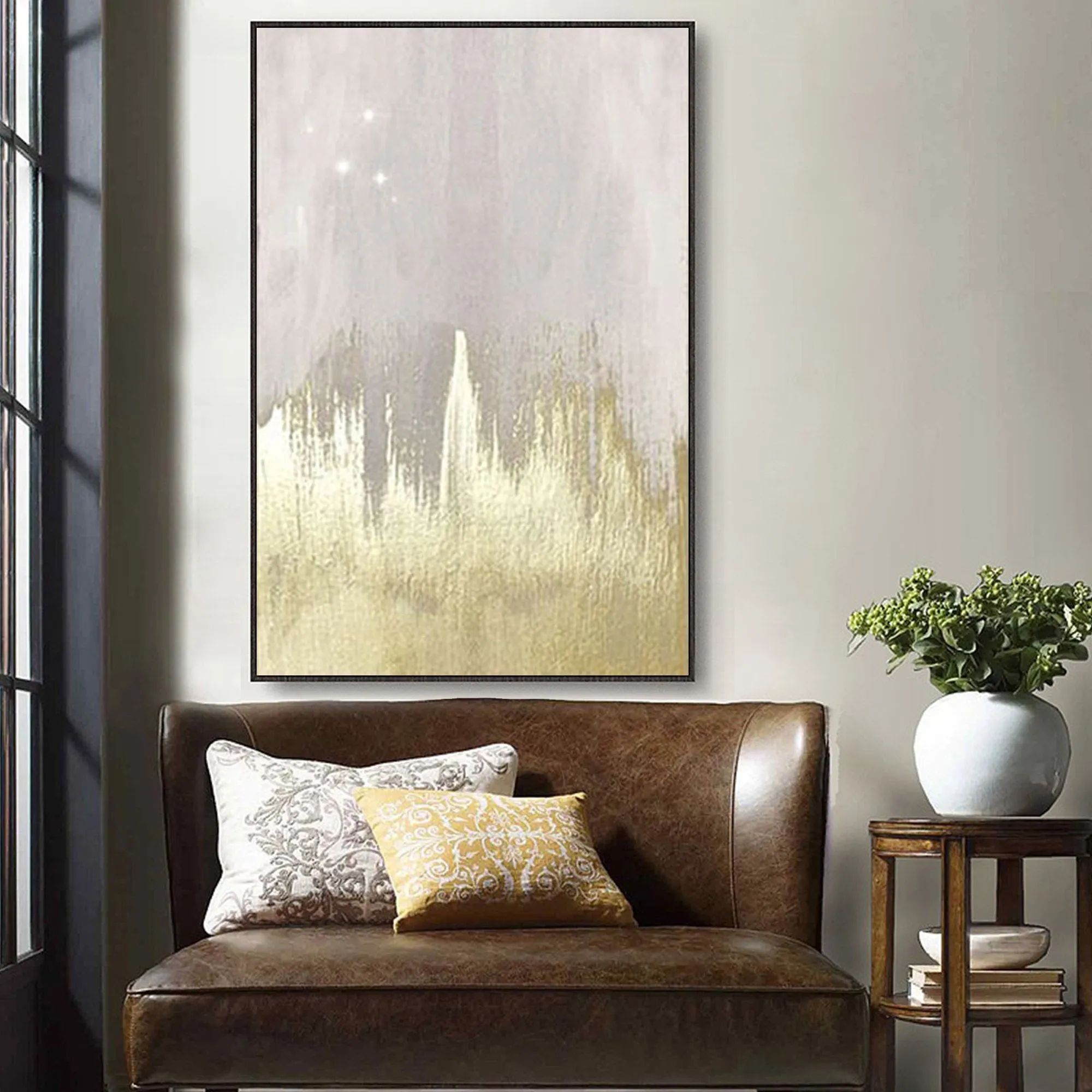 Gray Gold Abstract Painting on Canvas Minimalist Painting Op086