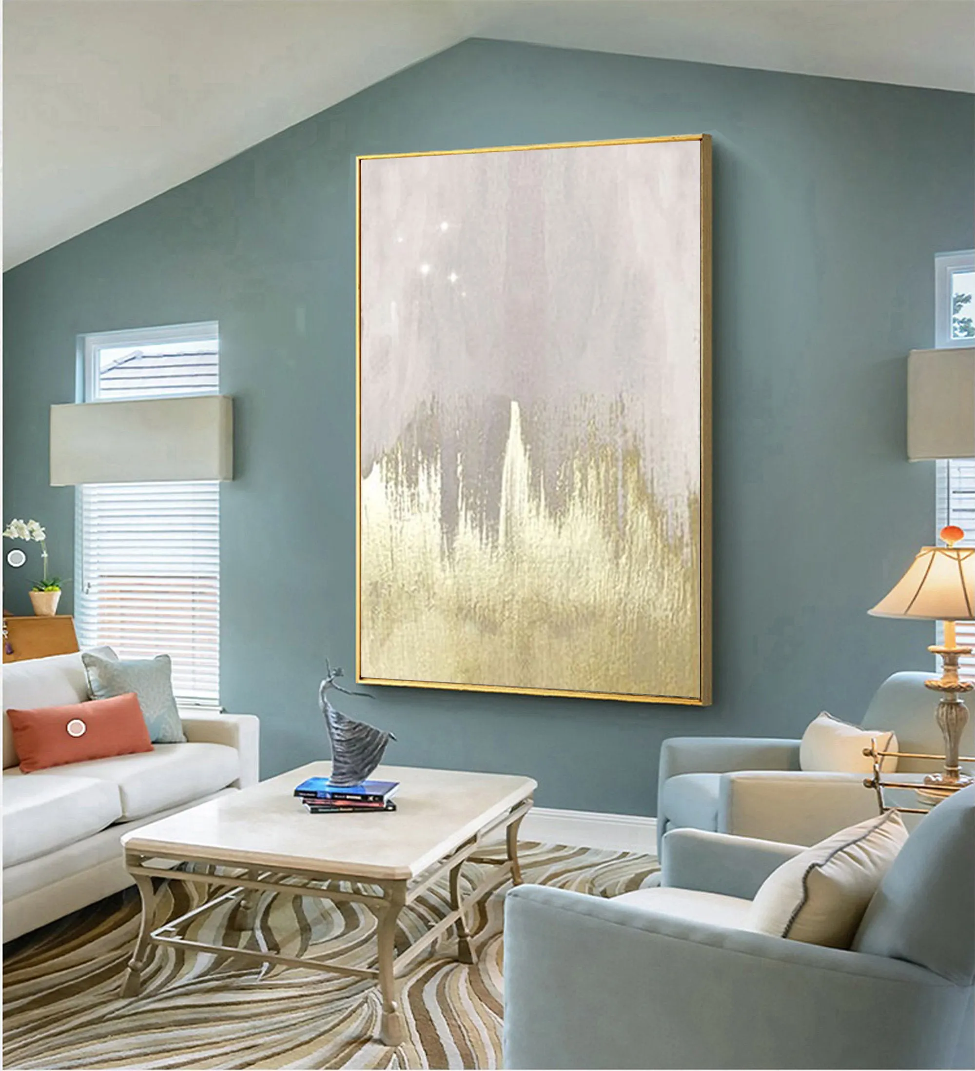 Gray Gold Abstract Painting on Canvas Minimalist Painting Op086