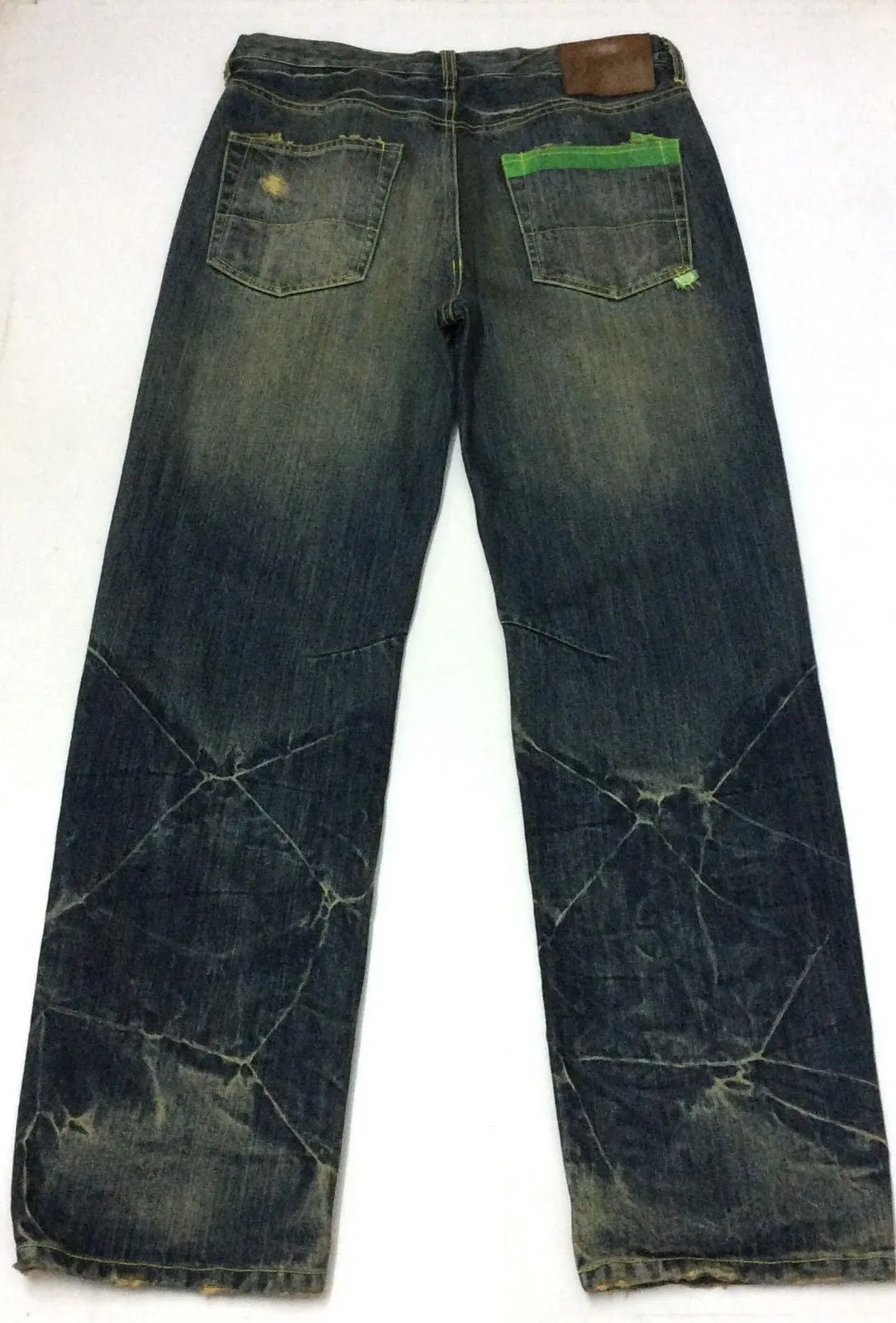 Green Cotton Five Pocket Denim Jean Vintage Blue