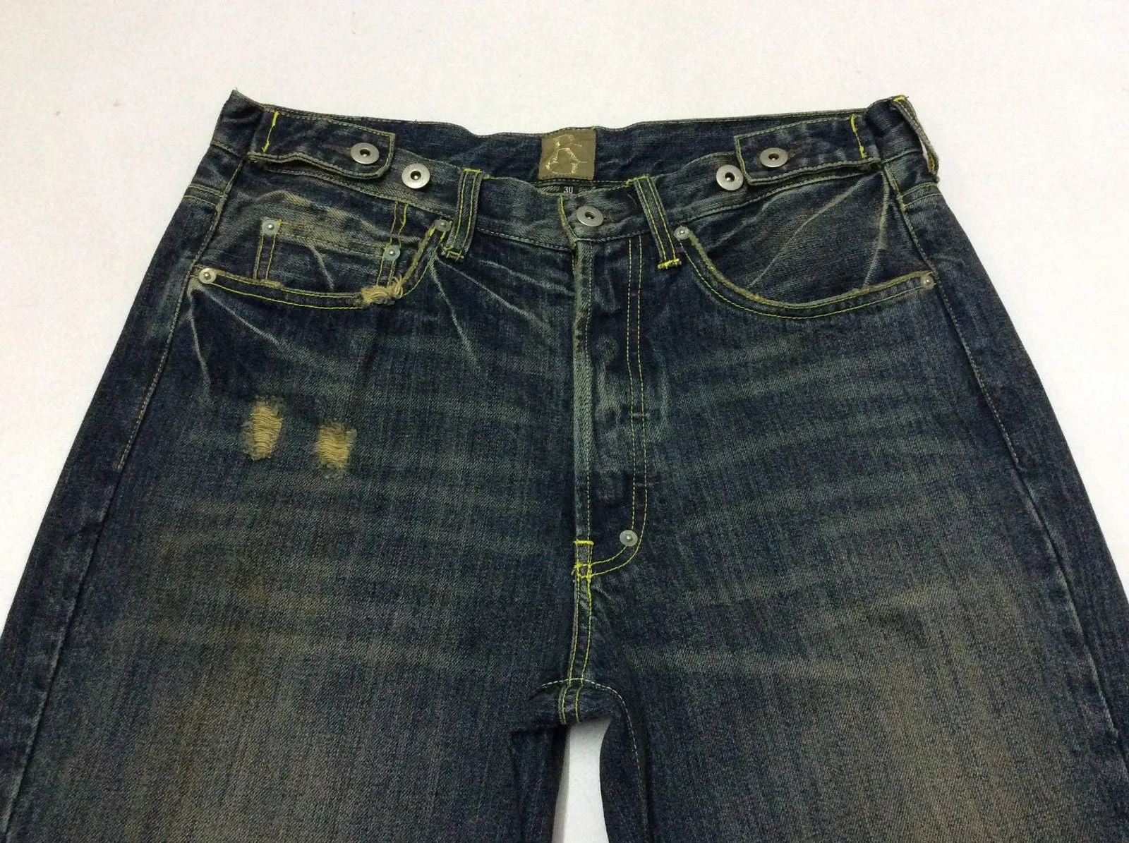 Green Cotton Five Pocket Denim Jean Vintage Blue