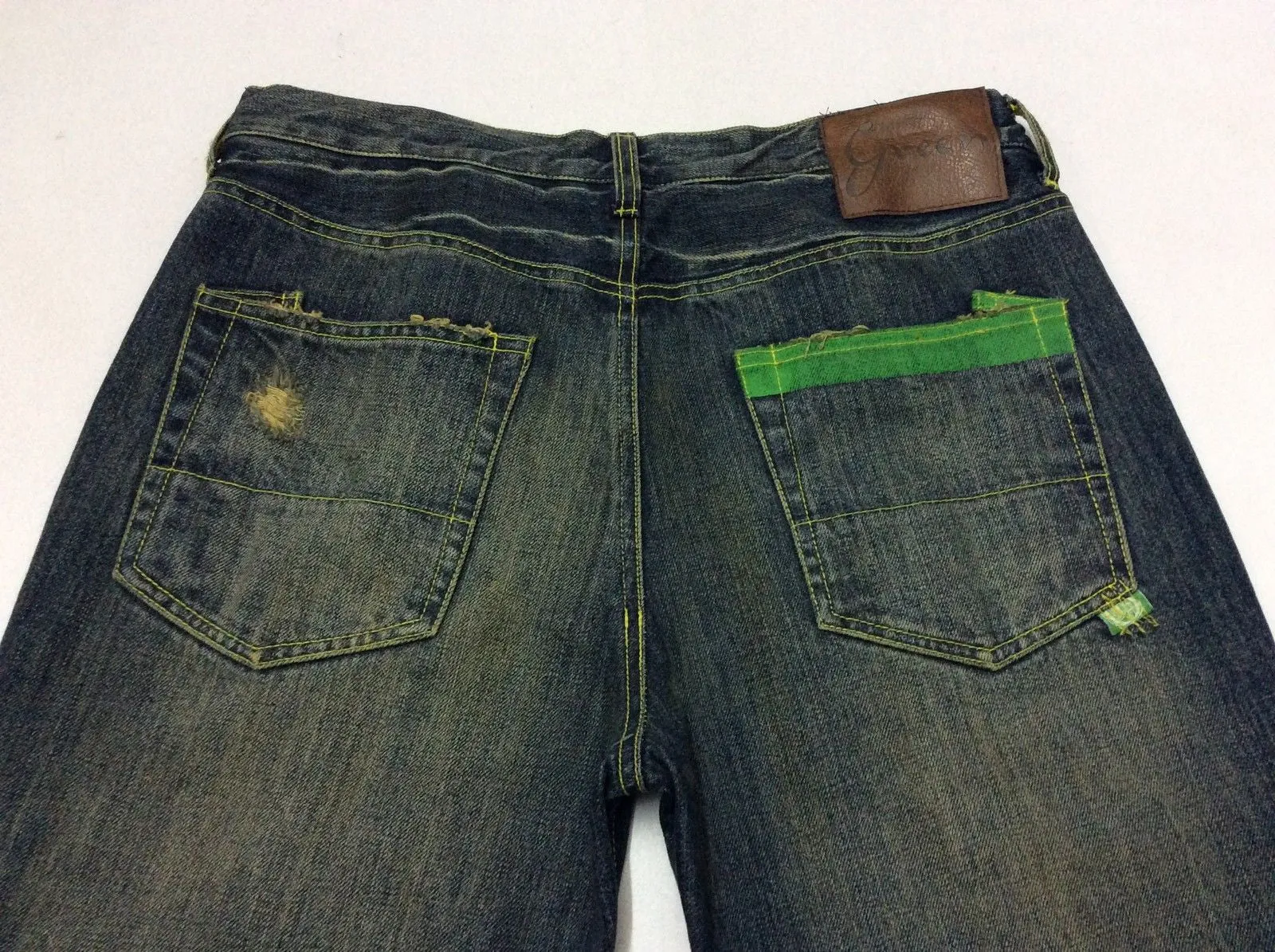 Green Cotton Five Pocket Denim Jean Vintage Blue