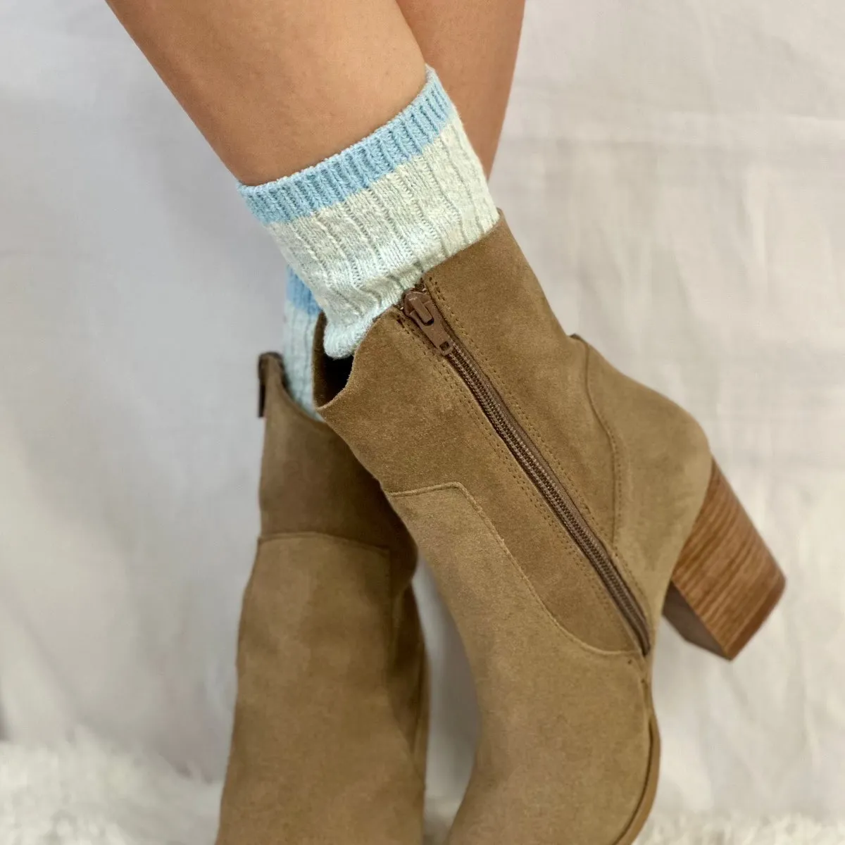 MARLED cotton short boot socks - Carolina blue