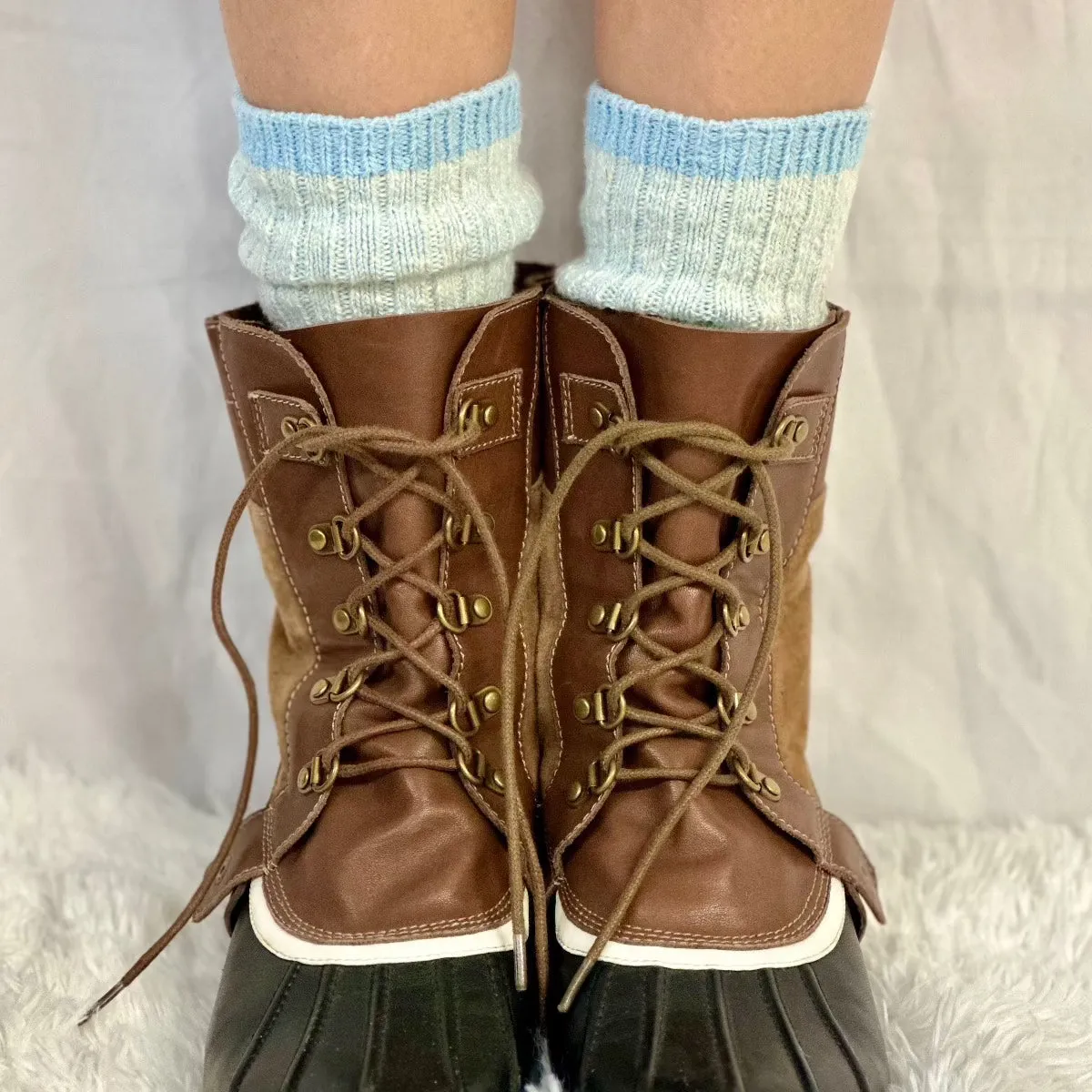 MARLED cotton short boot socks - Carolina blue