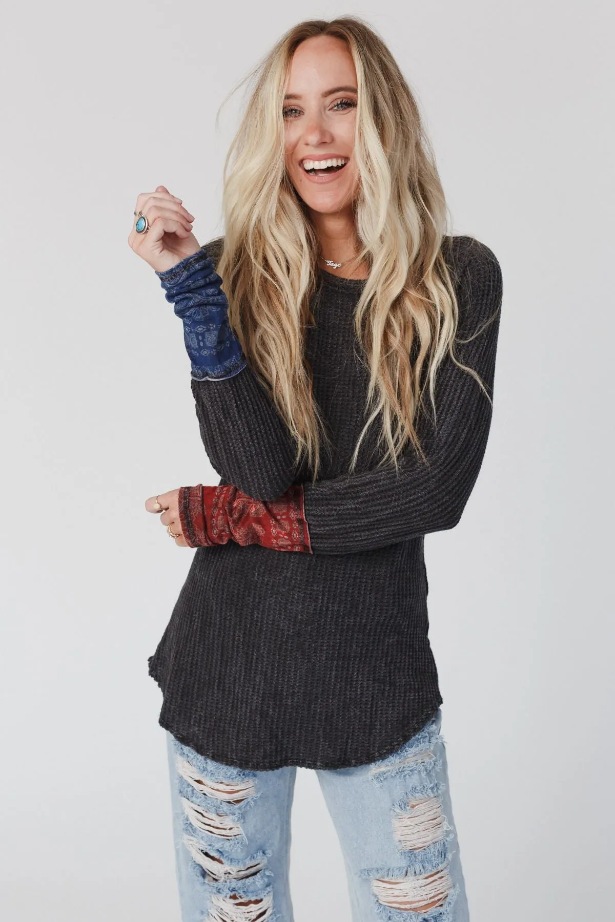 Mazy Waffle Thermal Top - Black