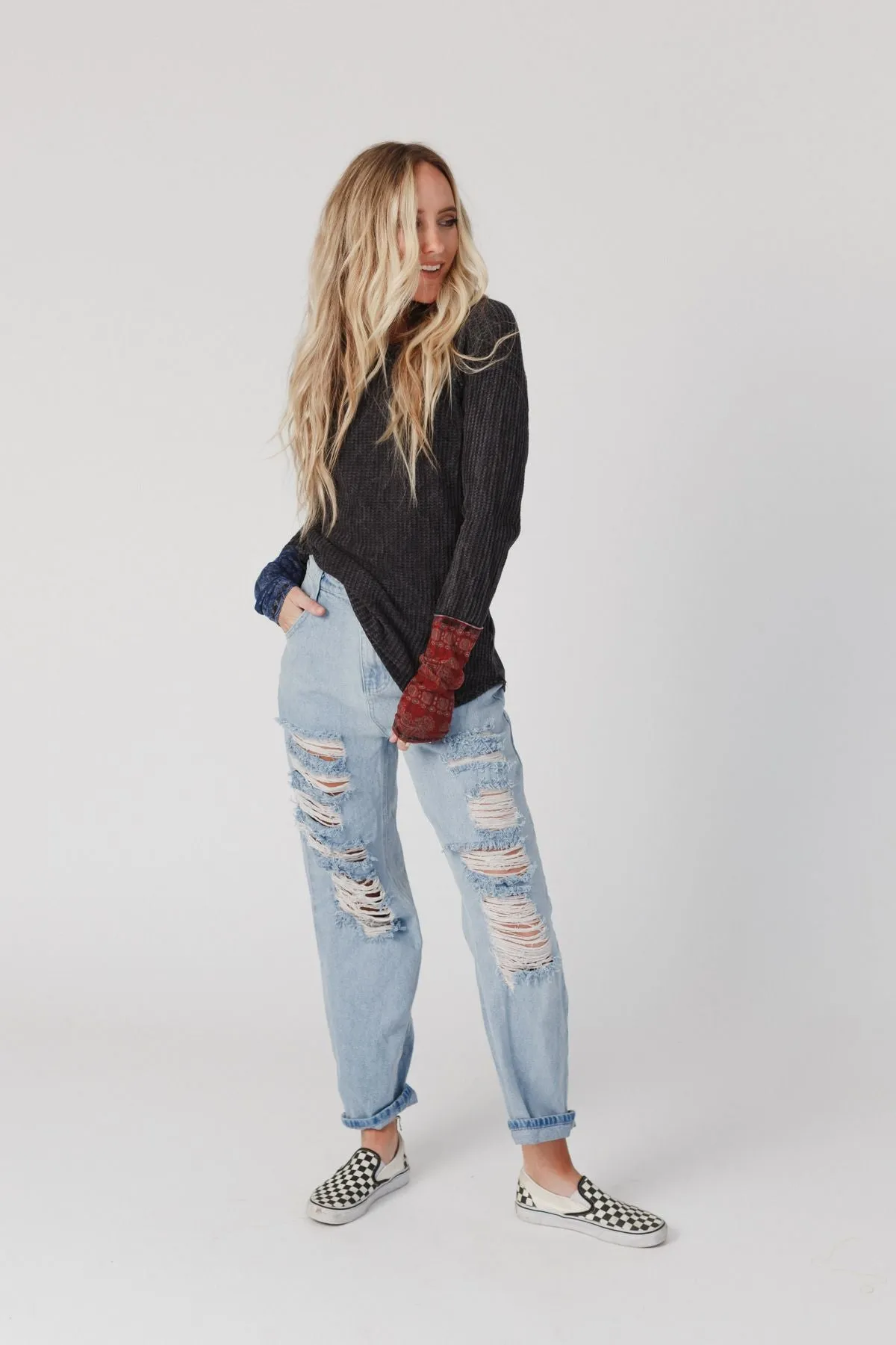 Mazy Waffle Thermal Top - Black