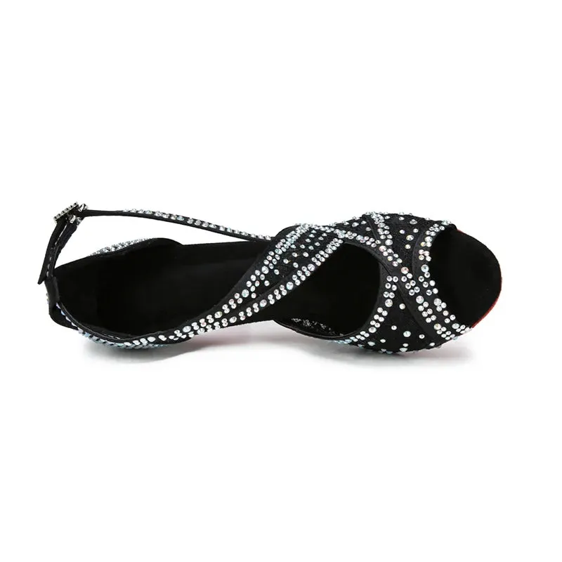 Mesh Breathable Latin Dance Shoes Women's High Heel Diamond Summer Sandals Indoor Soft Bottom Jazz Tango