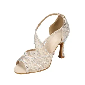 Mesh Breathable Latin Dance Shoes Women's High Heel Diamond Summer Sandals Indoor Soft Bottom Jazz Tango