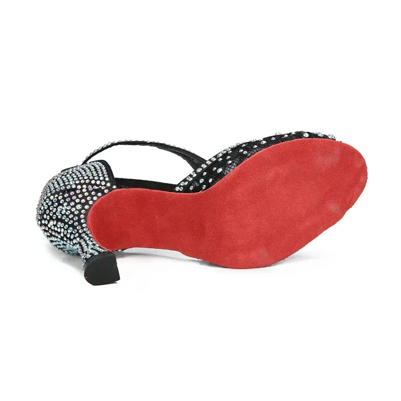 Mesh Breathable Latin Dance Shoes Women's High Heel Diamond Summer Sandals Indoor Soft Bottom Jazz Tango