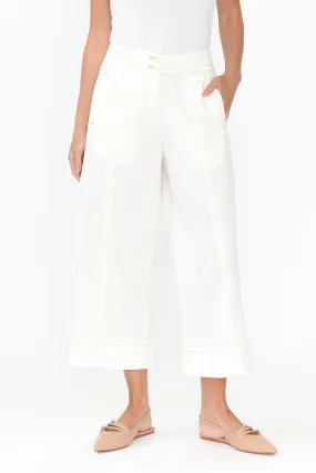 Miley White Cotton Blend Crop Pants