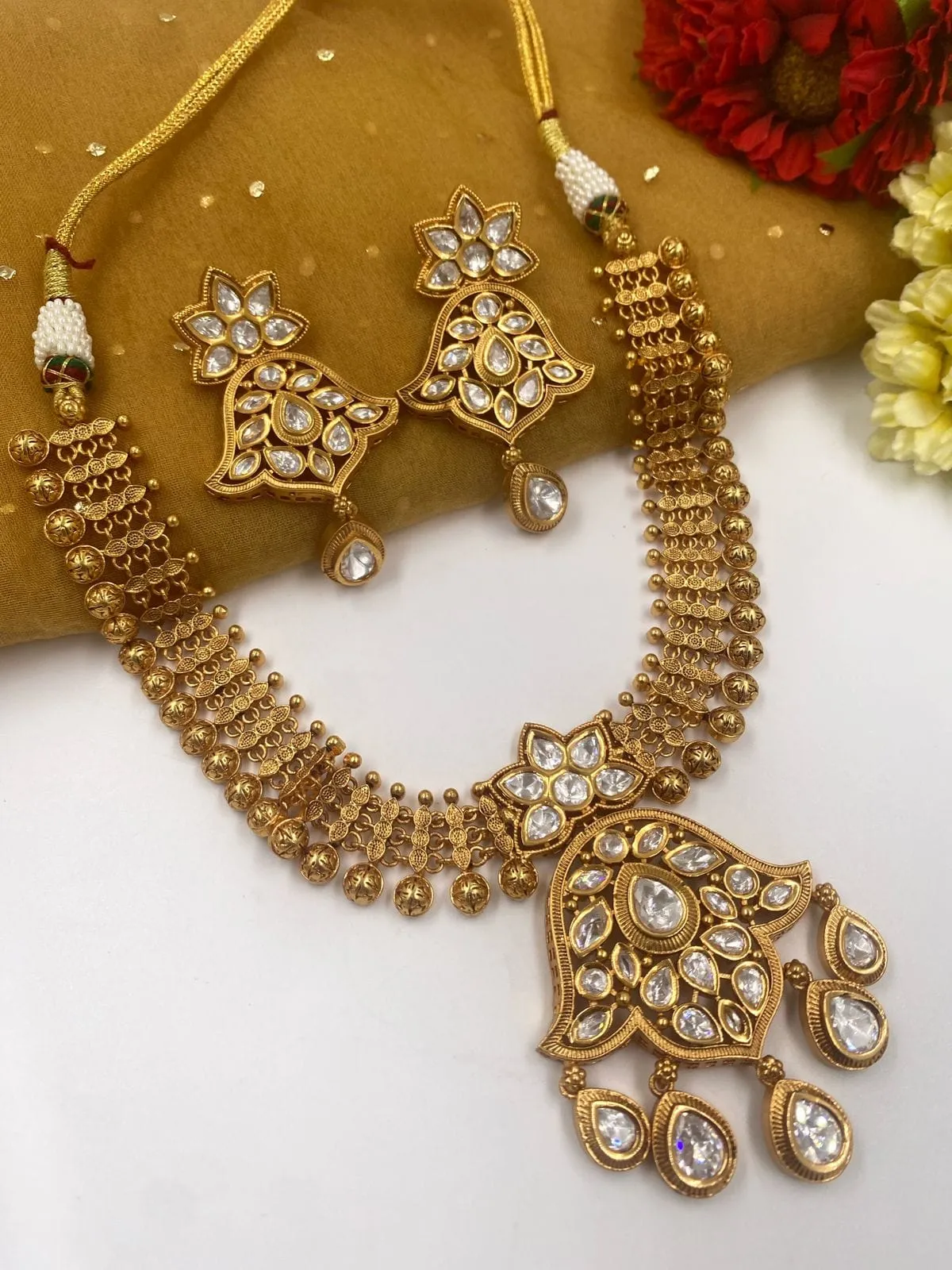 Modern Look Kundan & Ruby Stone Studded Golden Necklace Set By Gehna shop