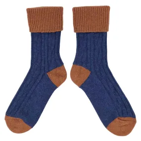 Navy & Copper Cashmere Blend  Slouch Socks
