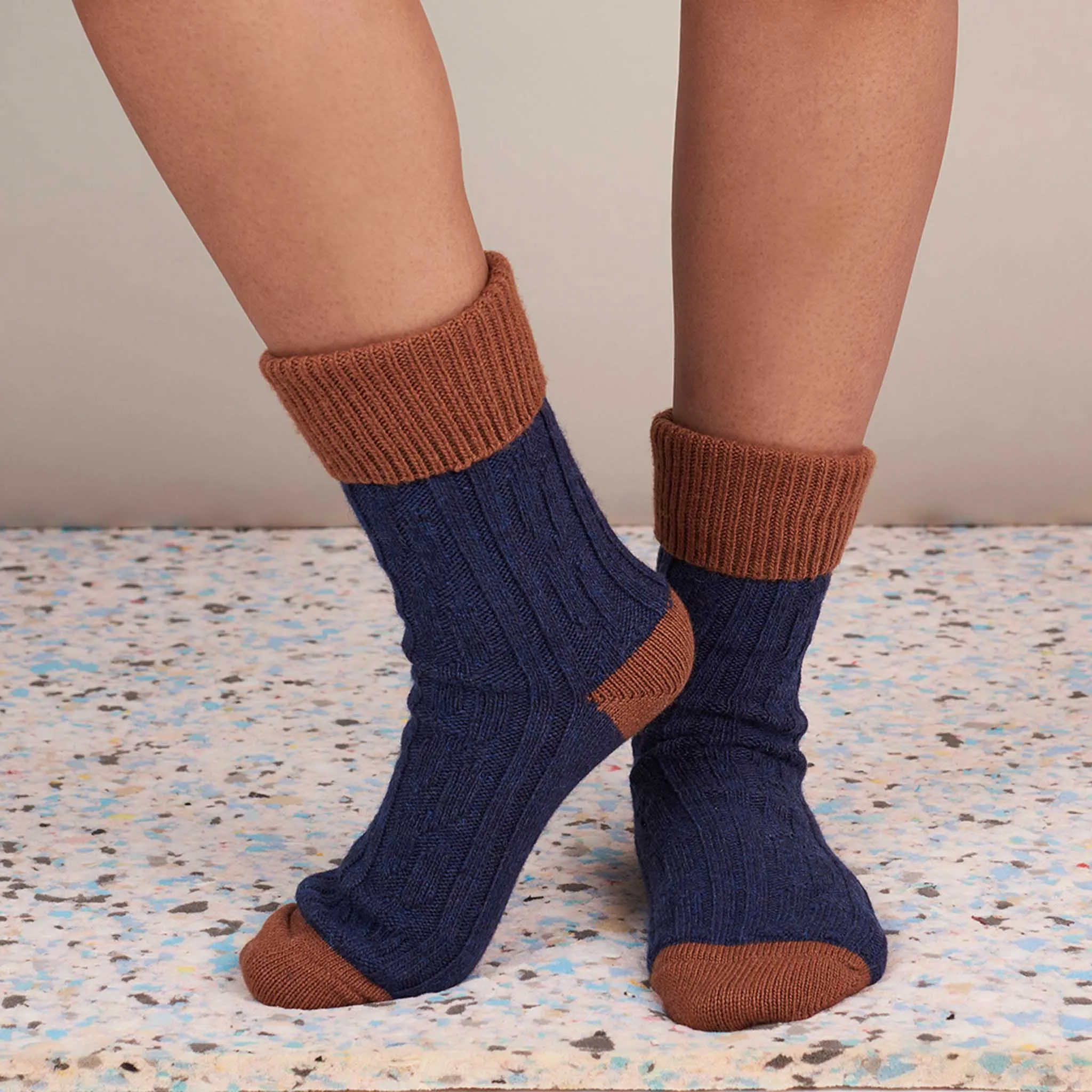 Navy & Copper Cashmere Blend  Slouch Socks