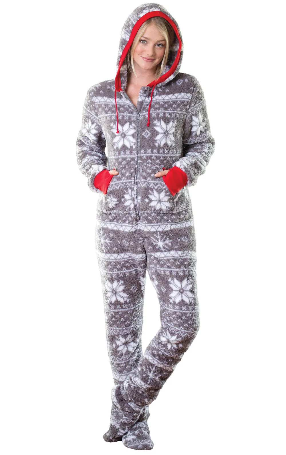 Nordic Fleece Hoodie-Footie Couples Matching Pajamas