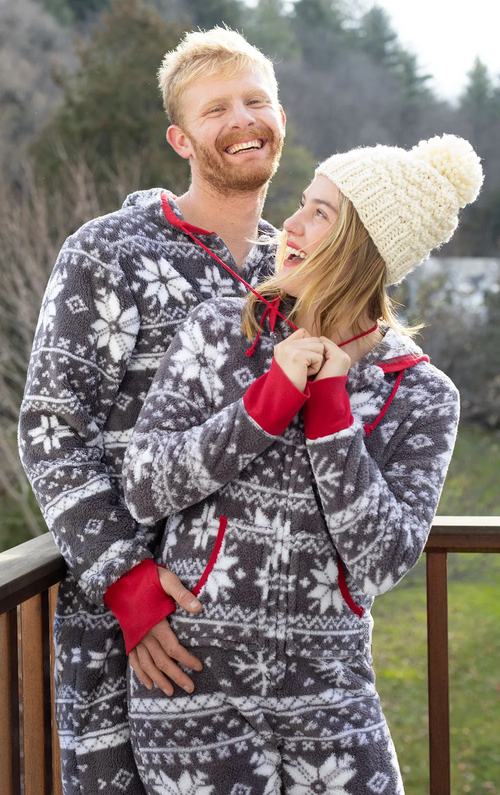 Nordic Fleece Hoodie-Footie Couples Matching Pajamas