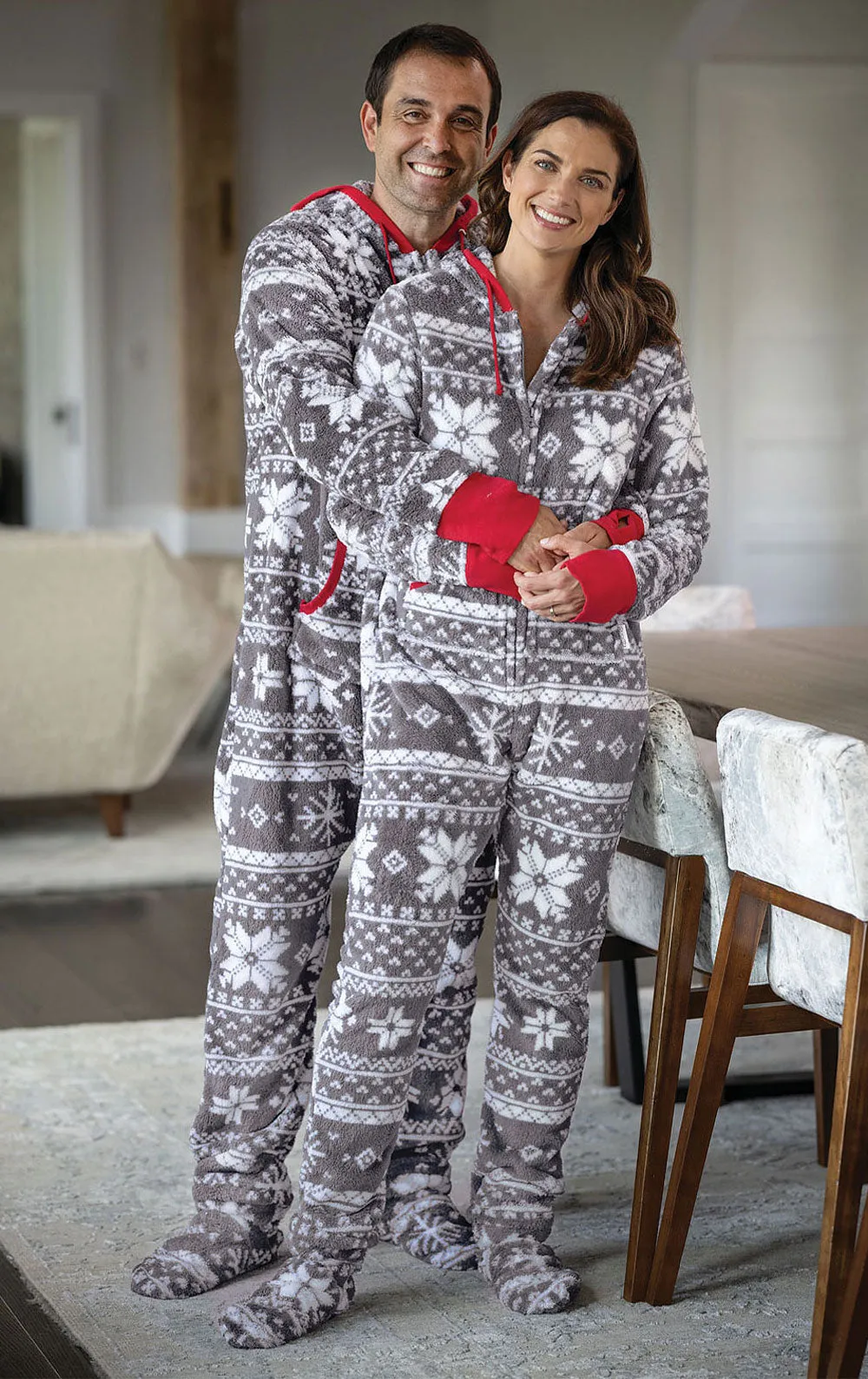 Nordic Fleece Hoodie-Footie Couples Matching Pajamas
