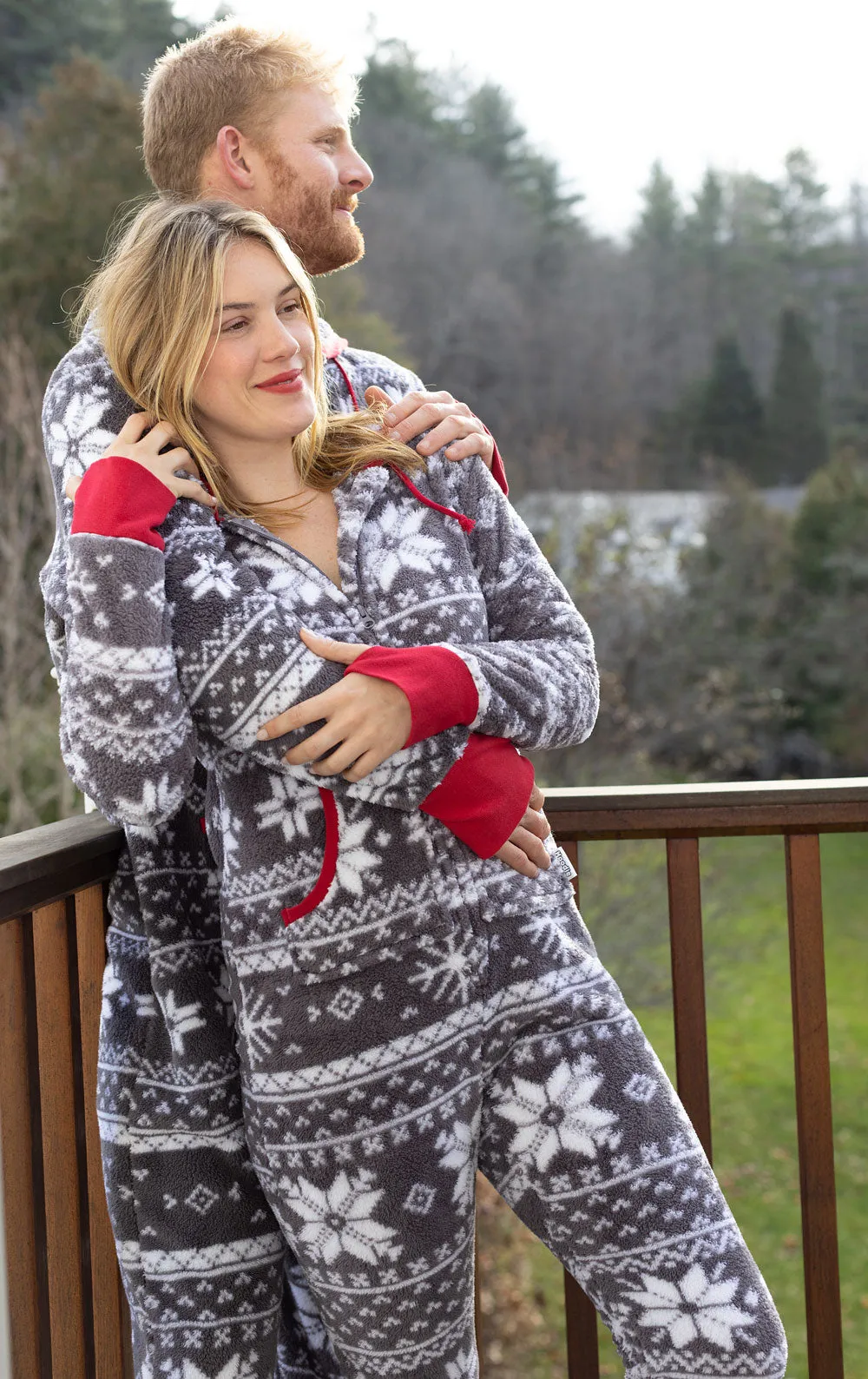 Nordic Fleece Hoodie-Footie Couples Matching Pajamas