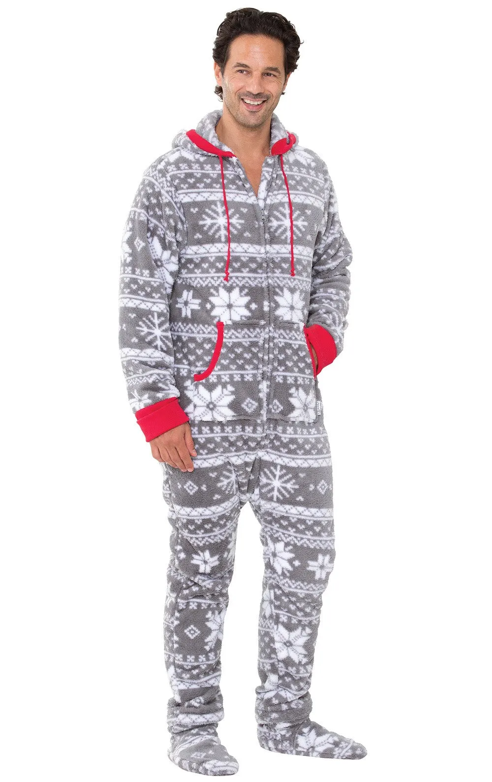 Nordic Fleece Hoodie-Footie Couples Matching Pajamas