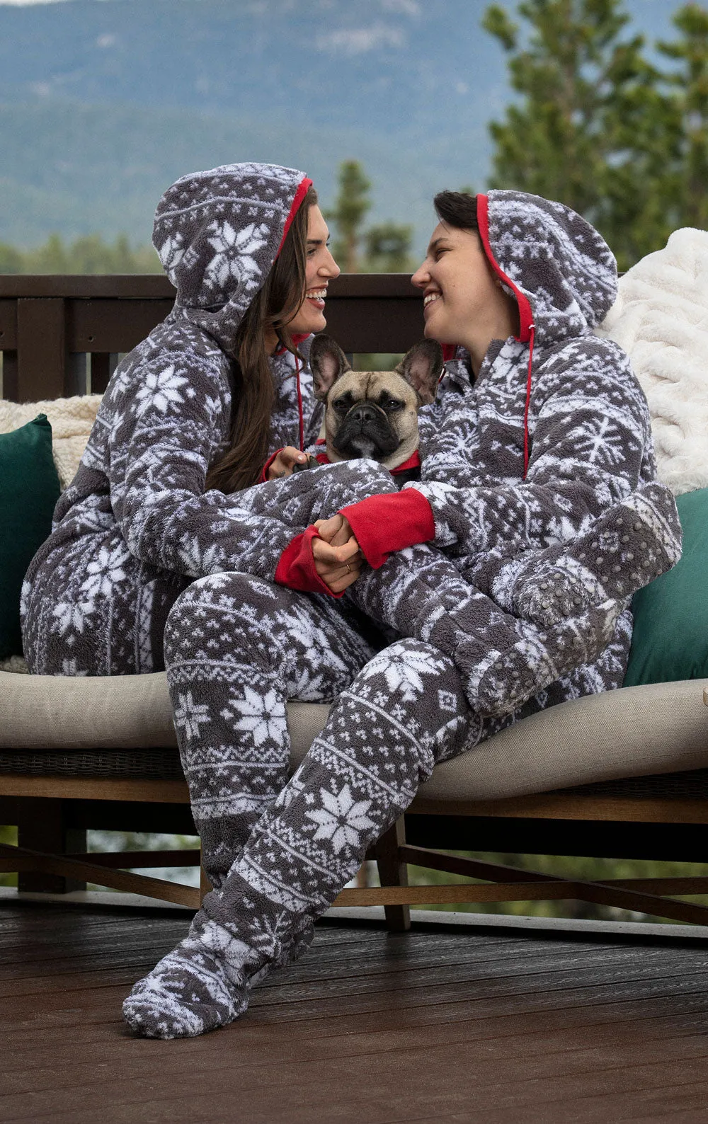 Nordic Fleece Hoodie-Footie Couples Matching Pajamas