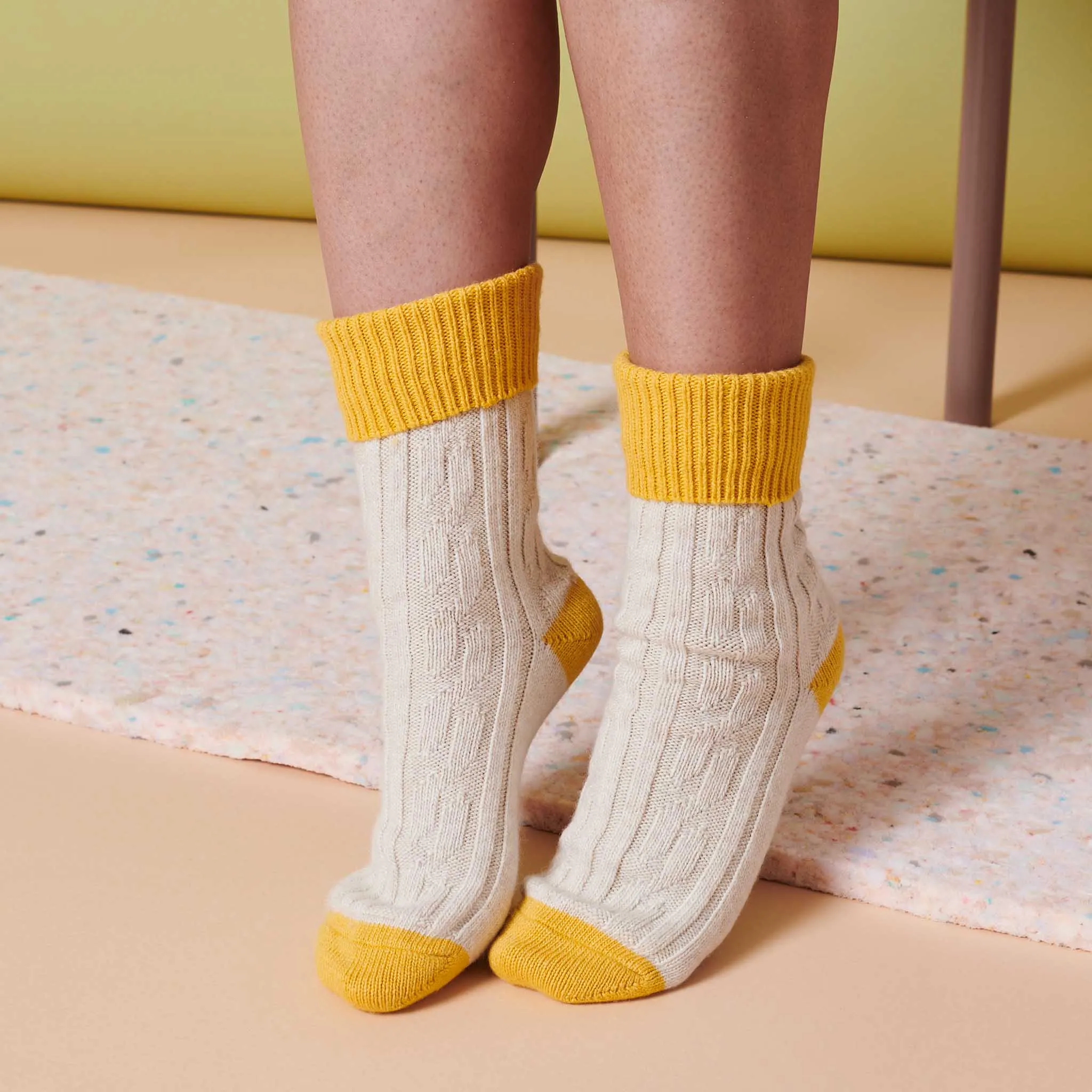 Oatmeal & Yellow Cashmere Blend Slouch Socks