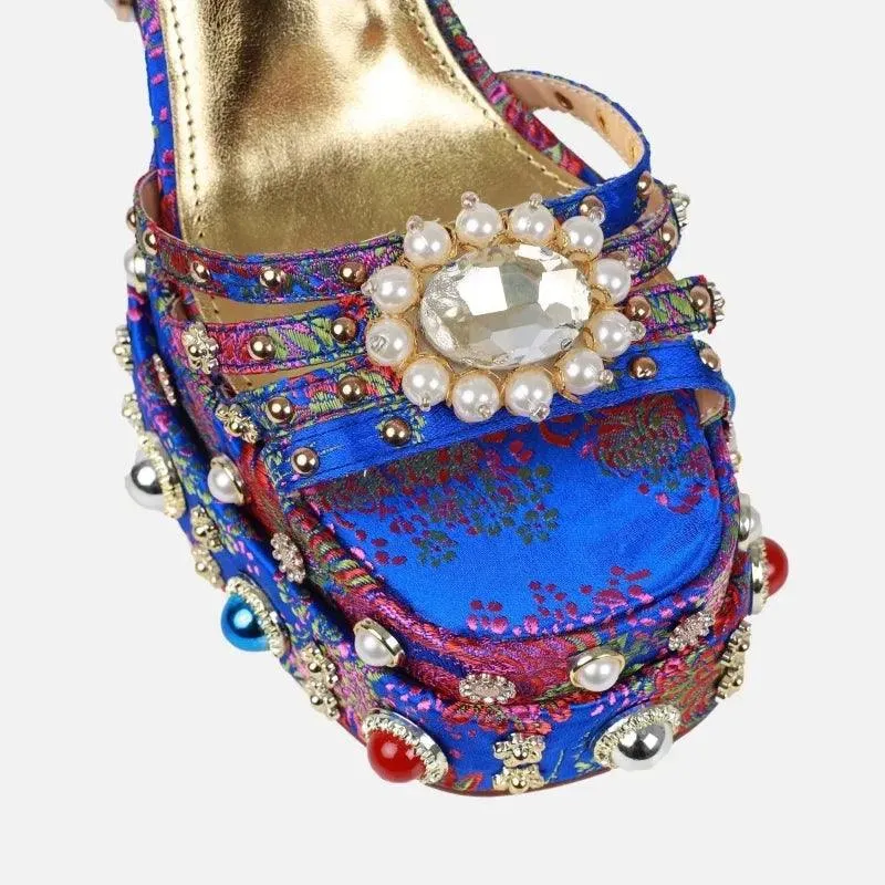 Queen Crystal Embroidery High Heels