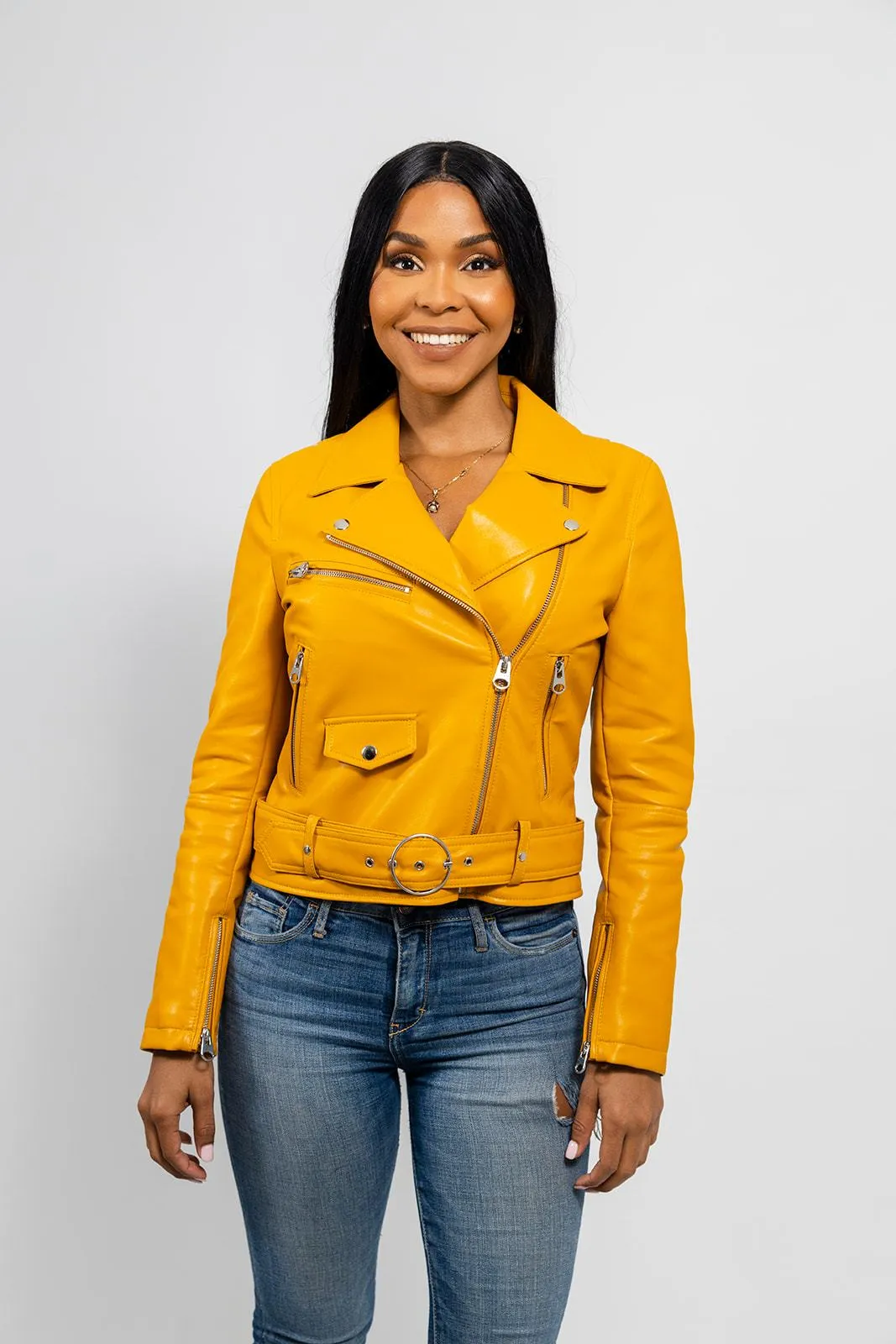 Remy - Women's Vegan Faux Leather Jacket (Mustard)