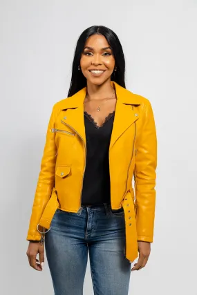 Remy - Women's Vegan Faux Leather Jacket (Mustard)