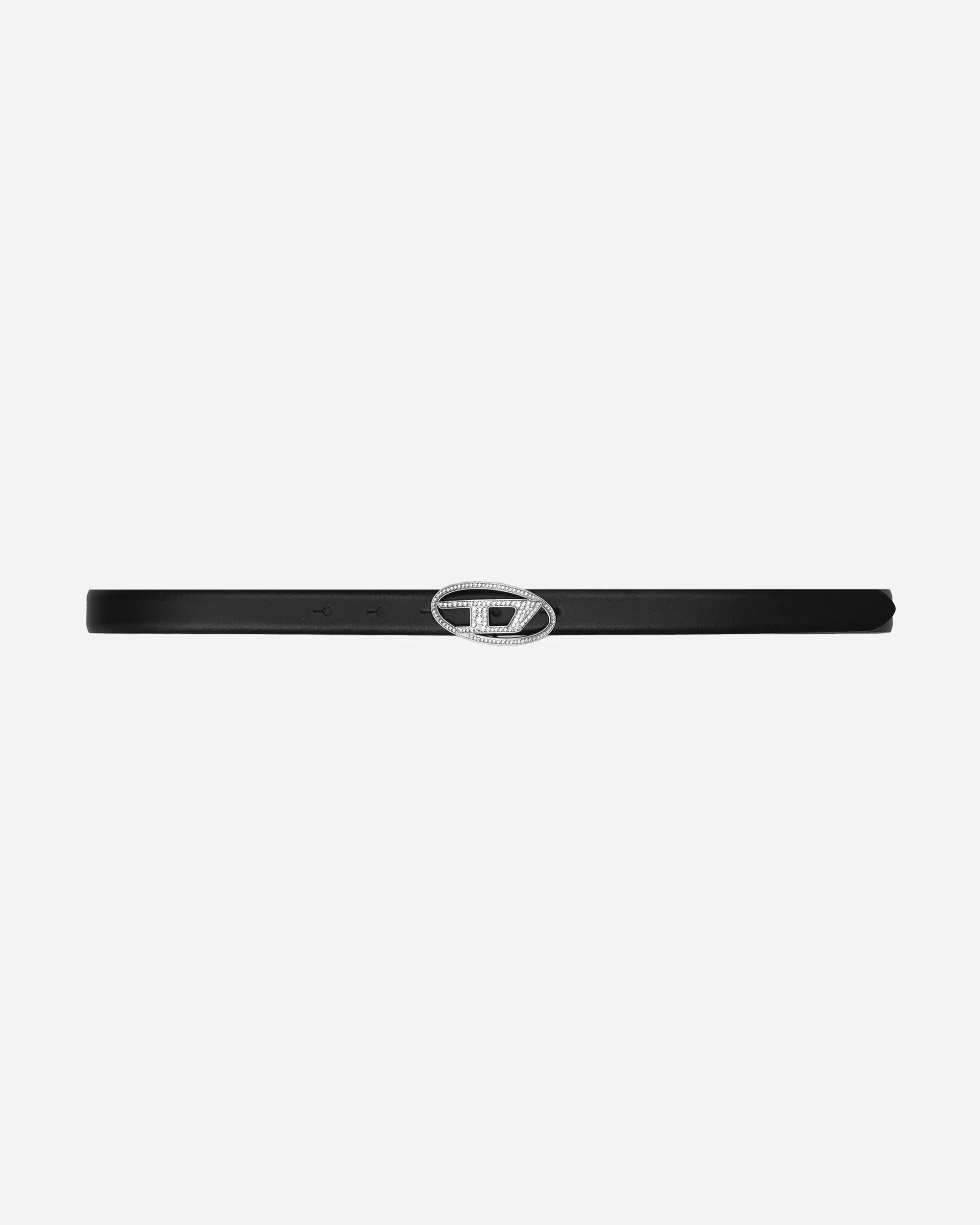 Rhinestone D Buckle Leather Belt Black