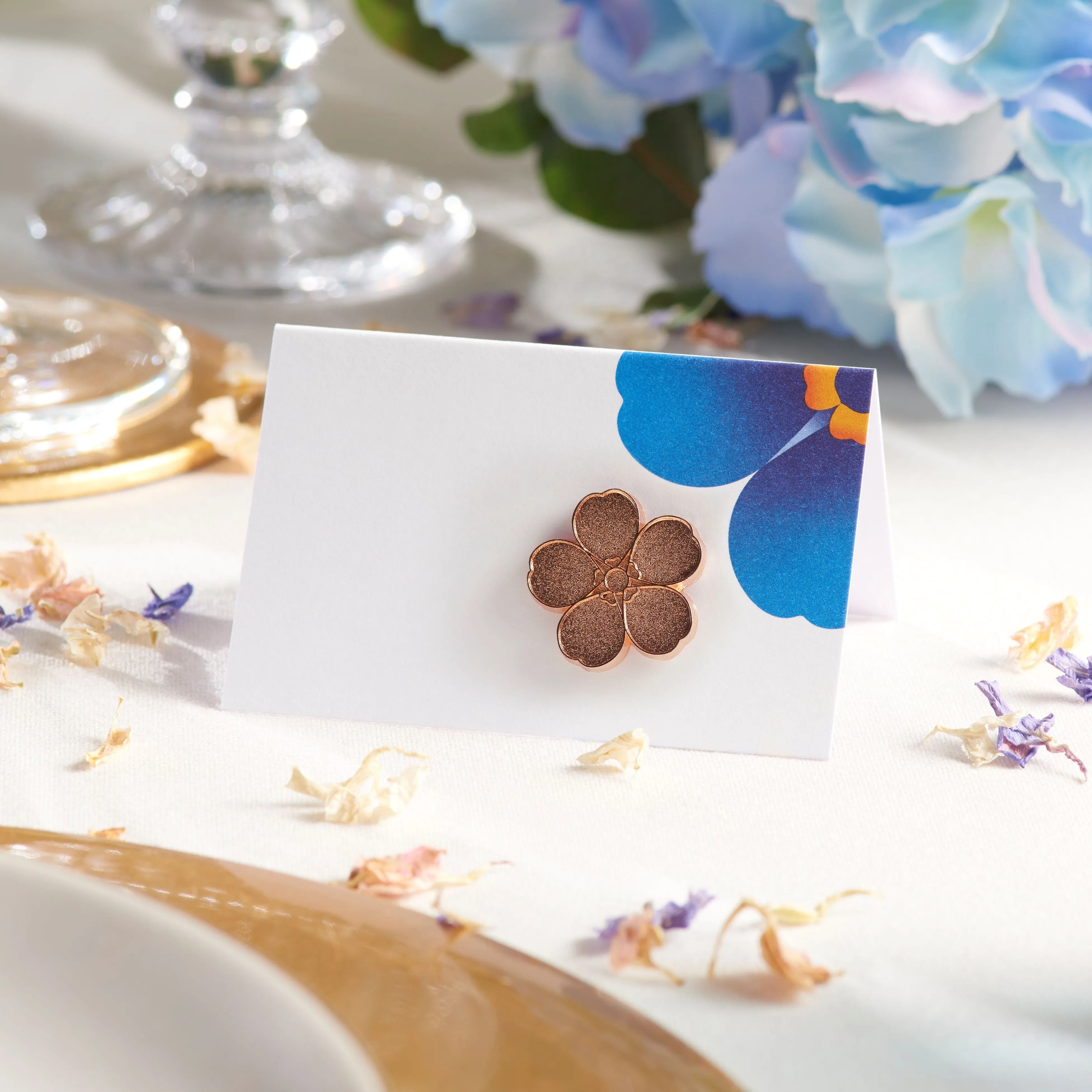 Rose gold metal forget-me-not flower pin badge x 10