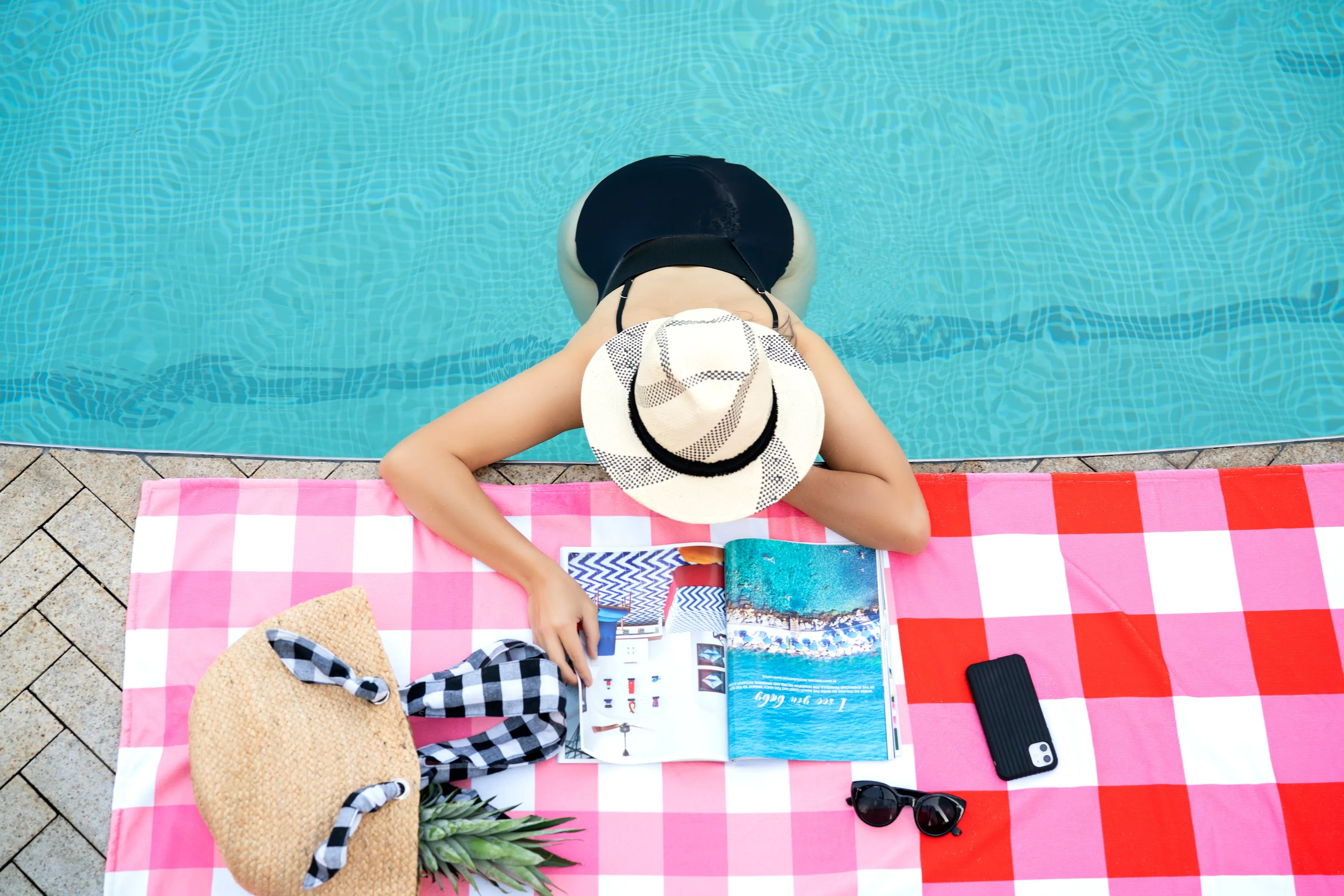 Shiraleah Checks Beach/Pool Towel, Strawberry - FINAL SALE ONLY