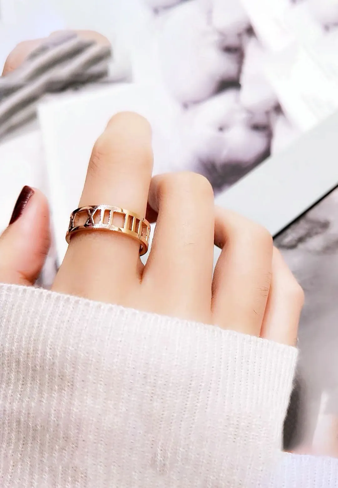 Trinity Roman Numeral Eternal Band Ring in Rose Gold