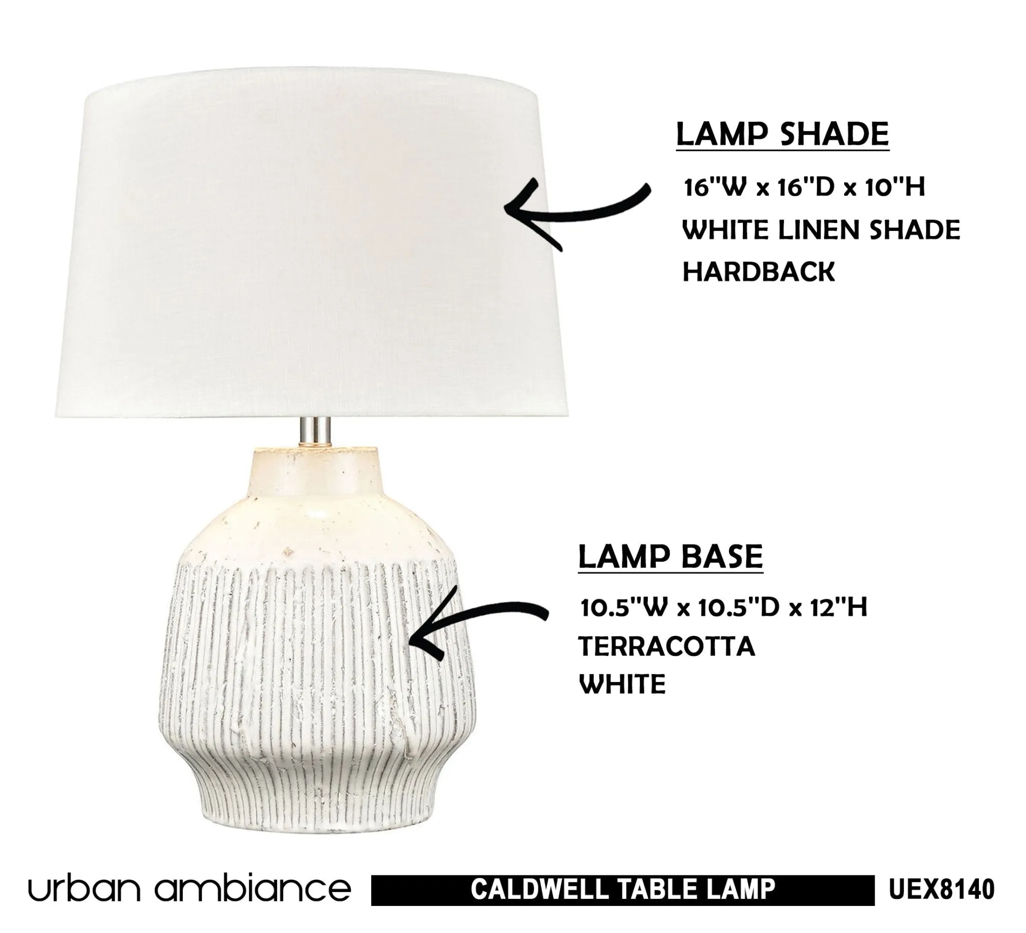 UEX8140 Cottgae Table Lamp 16''W x 16''D x 24''H, White Finish, Caldwell Collection