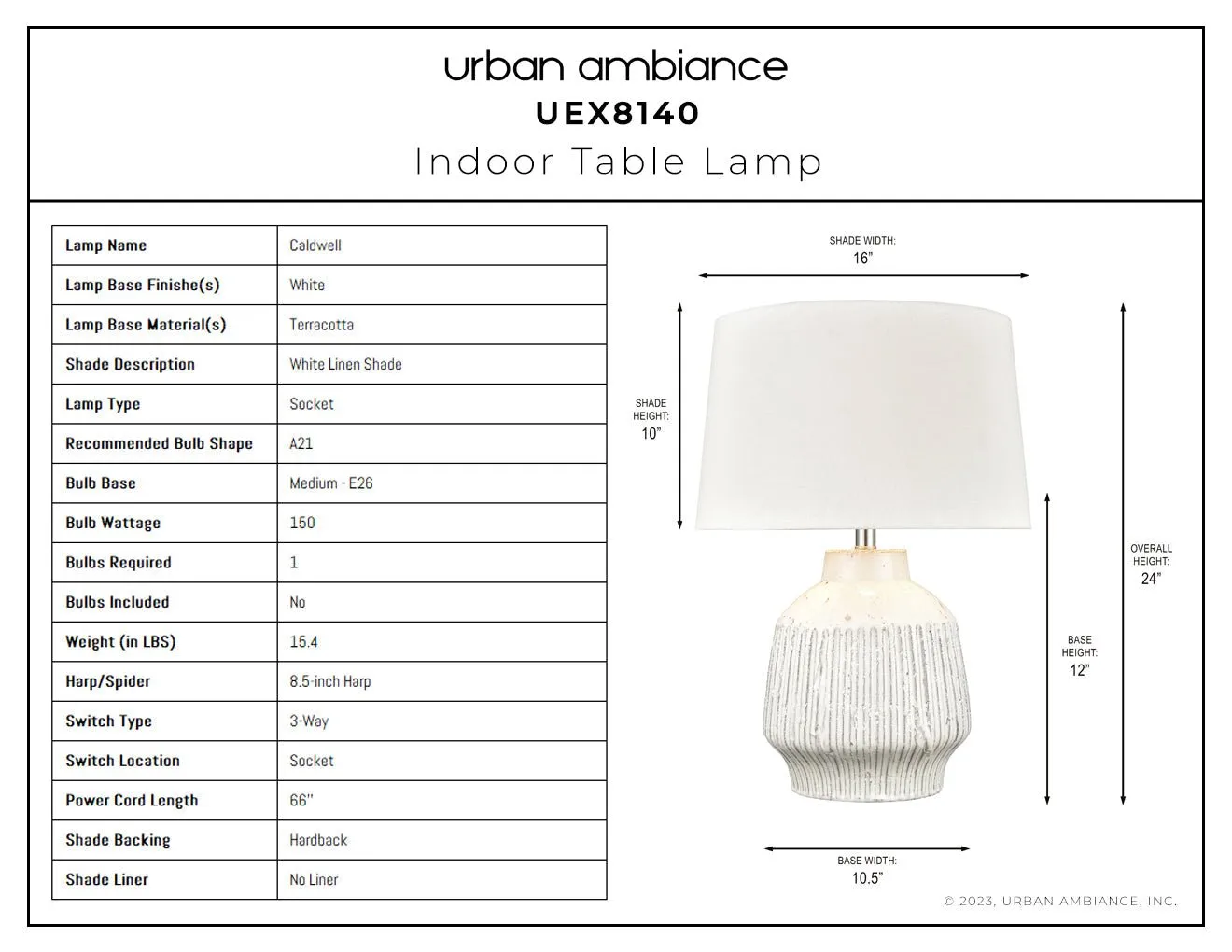 UEX8140 Cottgae Table Lamp 16''W x 16''D x 24''H, White Finish, Caldwell Collection