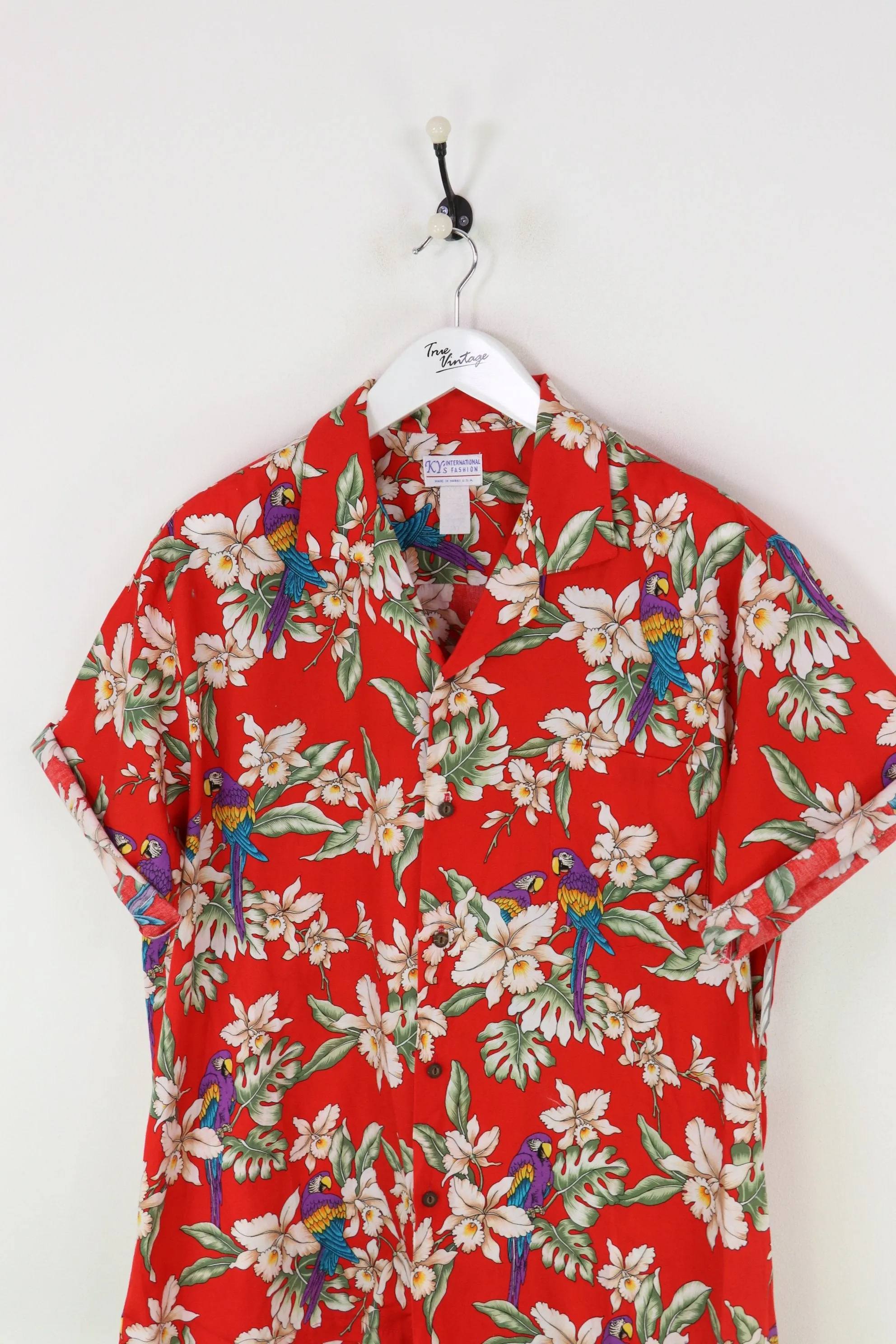 Vintage Parrot Shirt Red/Green XXL