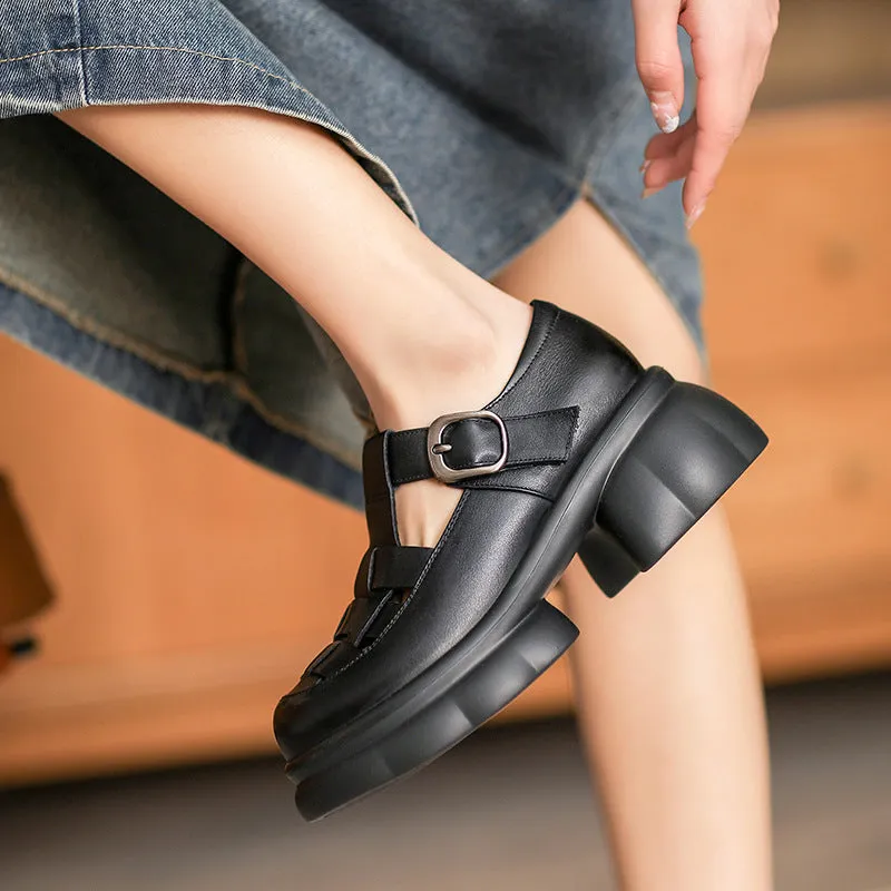 Women Retro Plaited Leather Platform Sandals