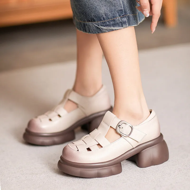 Women Retro Plaited Leather Platform Sandals