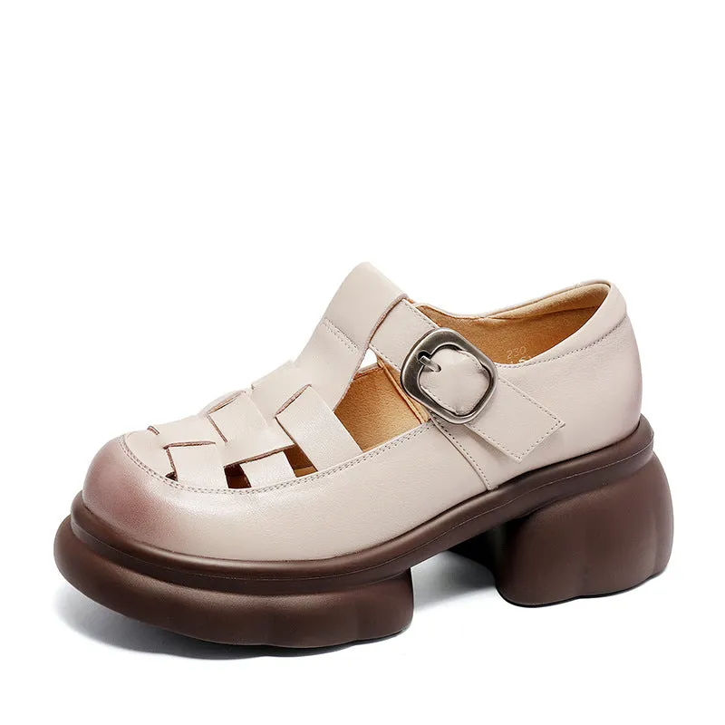 Women Retro Plaited Leather Platform Sandals
