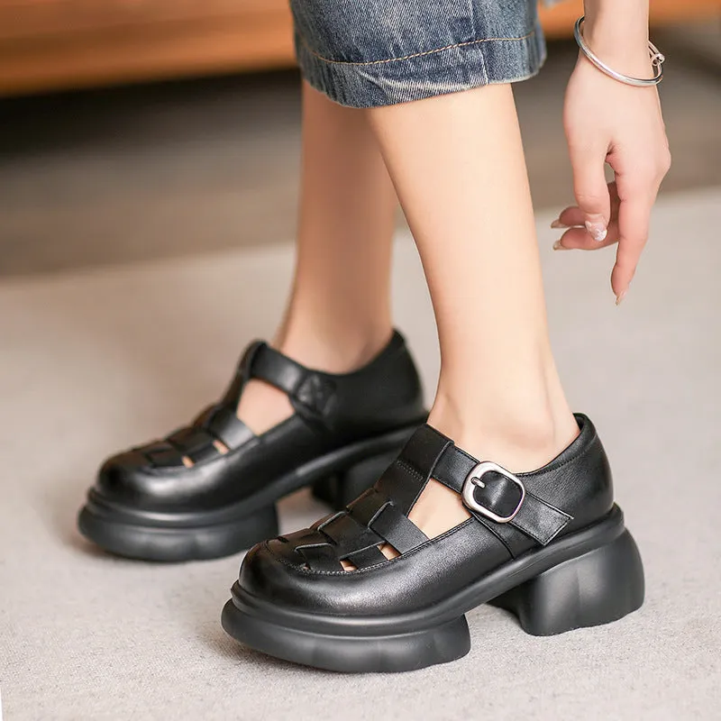 Women Retro Plaited Leather Platform Sandals