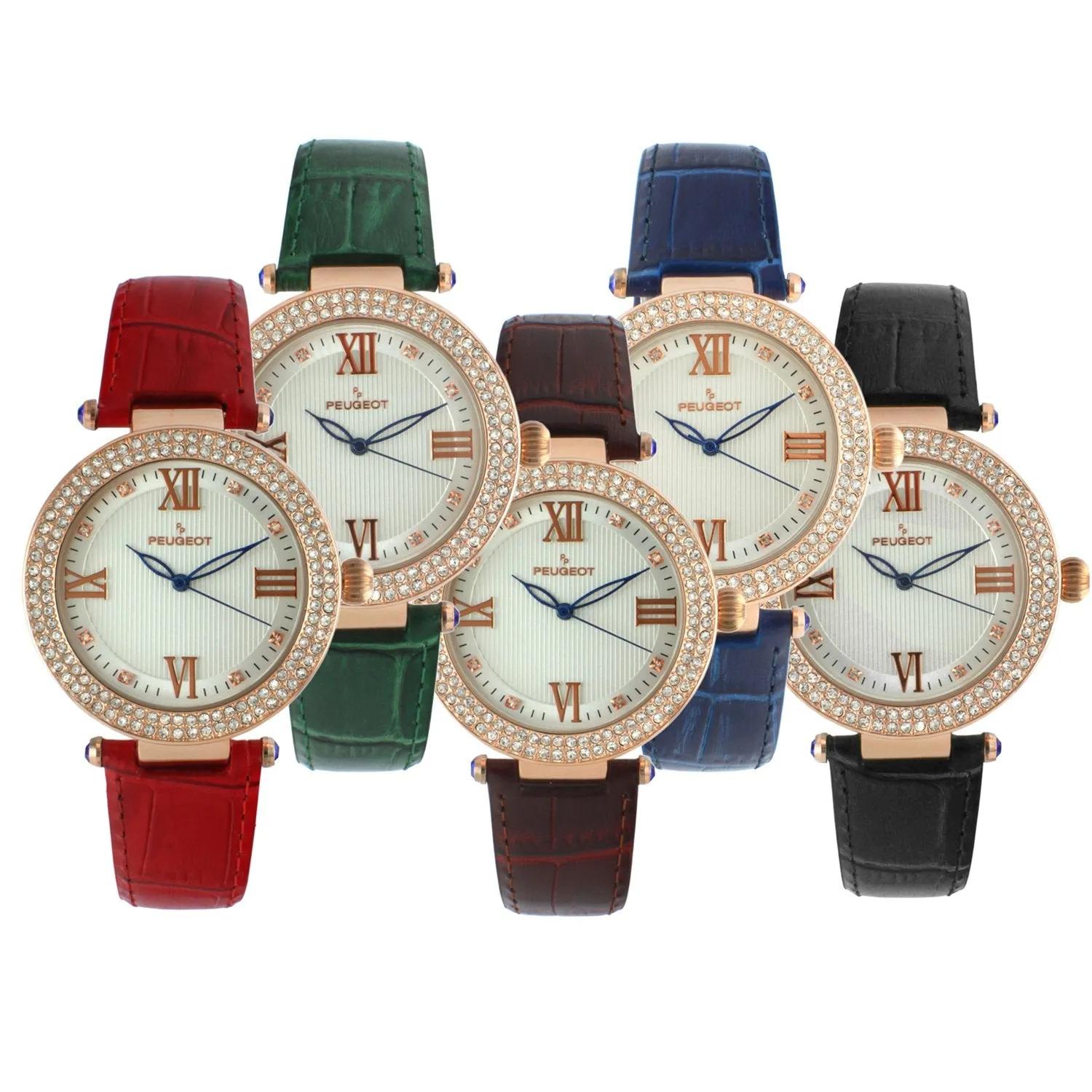 Women's 38mm Black Watch Crystal Bezel Leather Strap